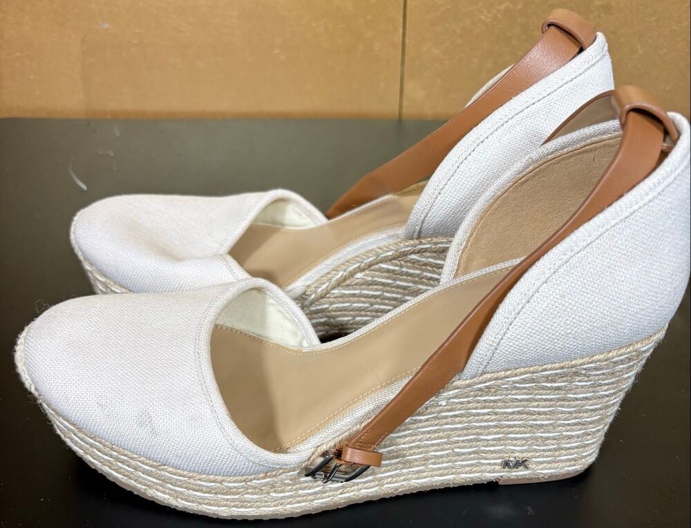 Michael Kors Women's Kendrick Wedge Canvas Sandal Light Cream size 11